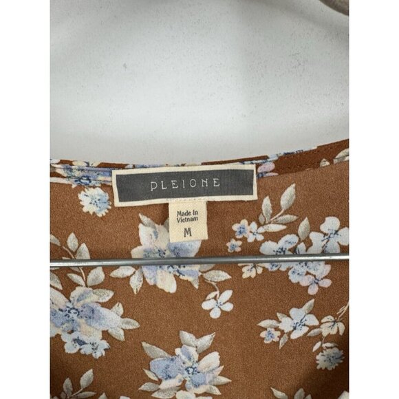 Pleione Floral Blouse Women Medium Rust Orange Cinch Front Peasant Bohemian - Picture 3 of 6